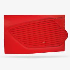 Rot lackierte Auspuffklappe des Setra ComfortClass 500